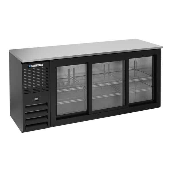 Scratch and Dent Beverage-Air BBN72HC-GS-B-ALT 72" Black Underbar Sliding Glass Door Narrow Back Bar Refrigerator