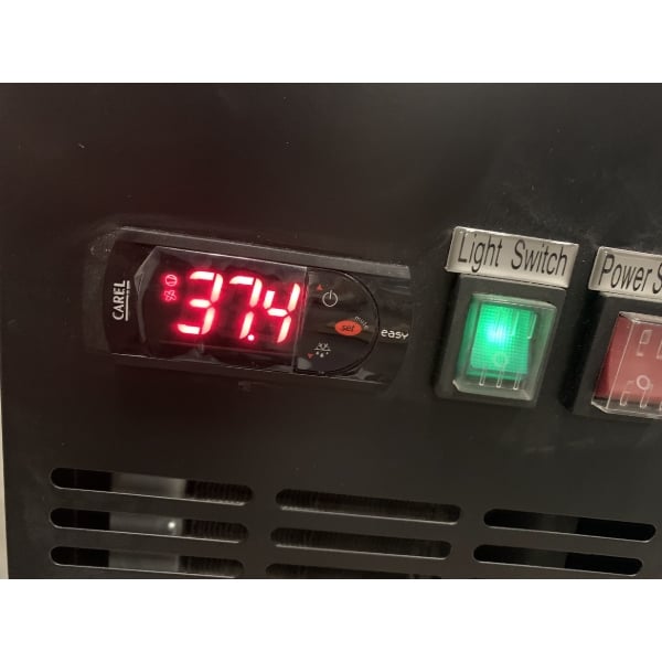 Scratch and Dent Avantco UBB-48G-HC 48" Black Counter Height Narrow Glass Door Back Bar Refrigerator with LED Lighting