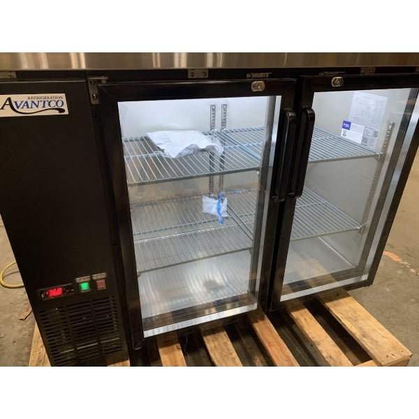 Scratch and Dent Avantco UBB-48G-HC 48" Black Counter Height Narrow Glass Door Back Bar Refrigerator with LED Lighting