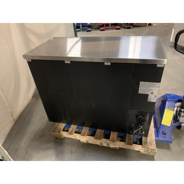 Scratch and Dent Avantco UBB-48G-HC 48" Black Counter Height Narrow Glass Door Back Bar Refrigerator with LED Lighting