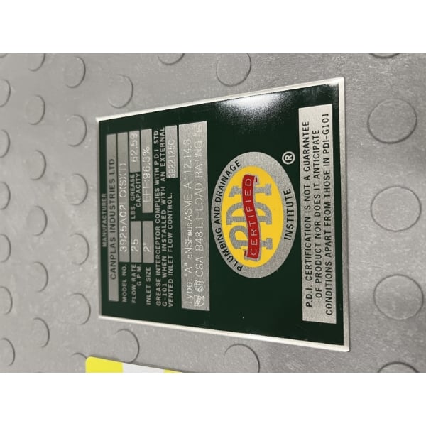 Scratch and Dent Endura 3925A02LO Lo-Pro 50 lb. 25 GPM Low Profile Grease Trap with 2" Hub