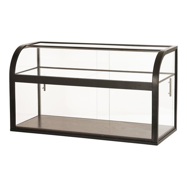 Scratch and Dent Cal-Mil Heritage 42" x 17" x 23" 2-Tier Arched-Front Black Metal / Oak Wood Bakery Display Case 23754-112