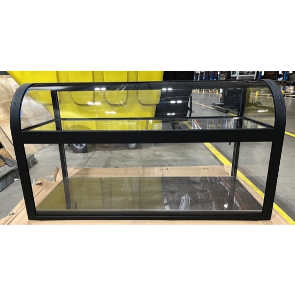Scratch and Dent Cal-Mil Heritage 42" x 17" x 23" 2-Tier Arched-Front Black Metal / Oak Wood Bakery Display Case 23754-112