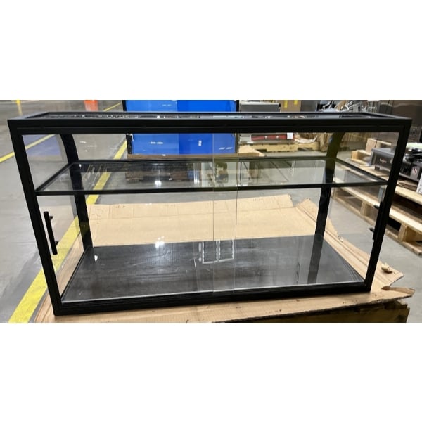 Scratch and Dent Cal-Mil Heritage 42" x 17" x 23" 2-Tier Arched-Front Black Metal / Oak Wood Bakery Display Case 23754-112