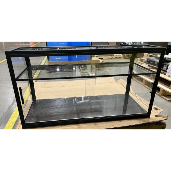 Scratch and Dent Cal-Mil Heritage 42" x 17" x 23" 2-Tier Arched-Front Black Metal / Oak Wood Bakery Display Case 23754-112