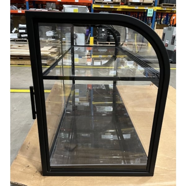 Scratch and Dent Cal-Mil Heritage 42" x 17" x 23" 2-Tier Arched-Front Black Metal / Oak Wood Bakery Display Case 23754-112