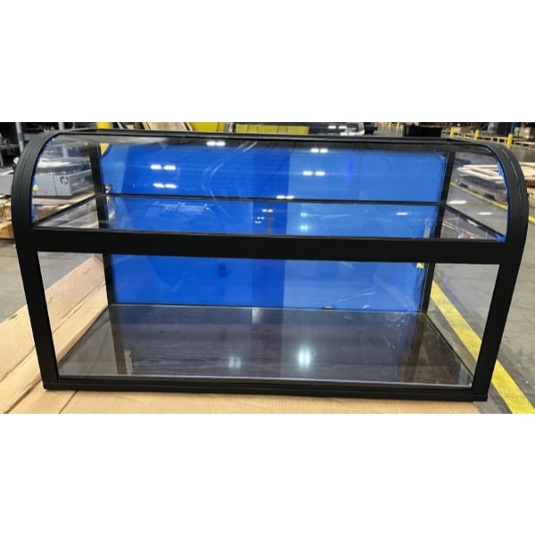 Scratch and Dent Cal-Mil Heritage 42" x 17" x 23" 2-Tier Arched-Front Black Metal / Oak Wood Bakery Display Case 23754-112
