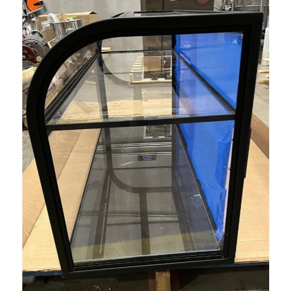 Scratch and Dent Cal-Mil Heritage 42" x 17" x 23" 2-Tier Arched-Front Black Metal / Oak Wood Bakery Display Case 23754-112