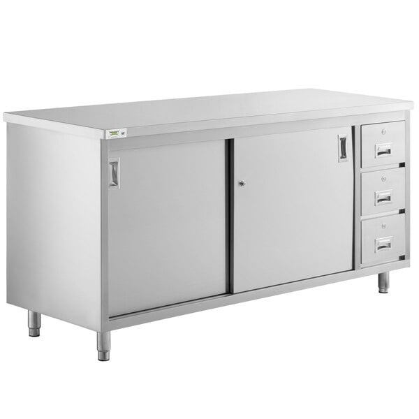 Scratch and Dent Regency 24" x 72" 16 Gauge Type 304 Stainless Steel Enclosed Base Sliding Door Table with Drawers