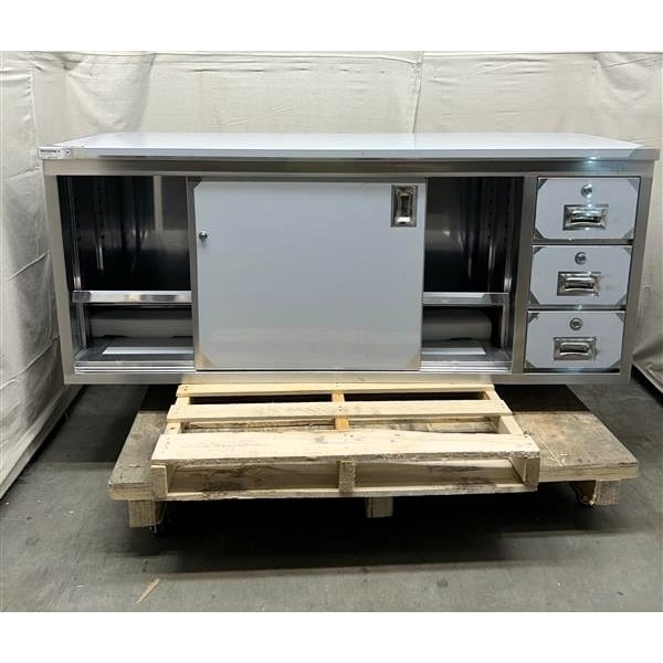 Scratch and Dent Regency 24" x 72" 16 Gauge Type 304 Stainless Steel Enclosed Base Sliding Door Table with Drawers