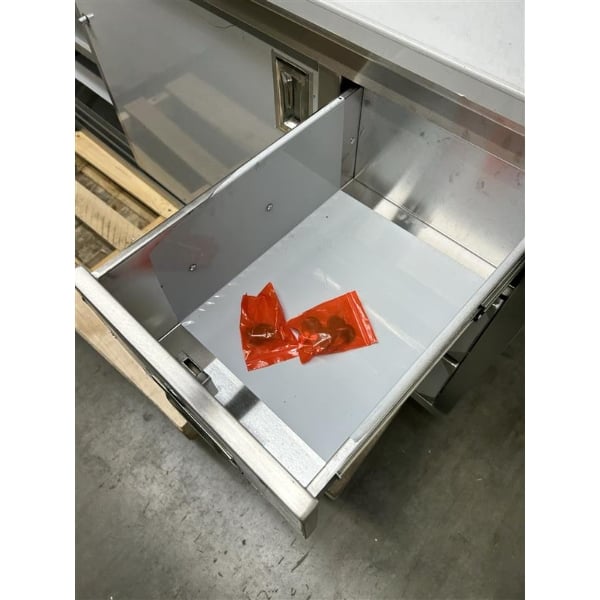 Scratch and Dent Regency 24" x 72" 16 Gauge Type 304 Stainless Steel Enclosed Base Sliding Door Table with Drawers