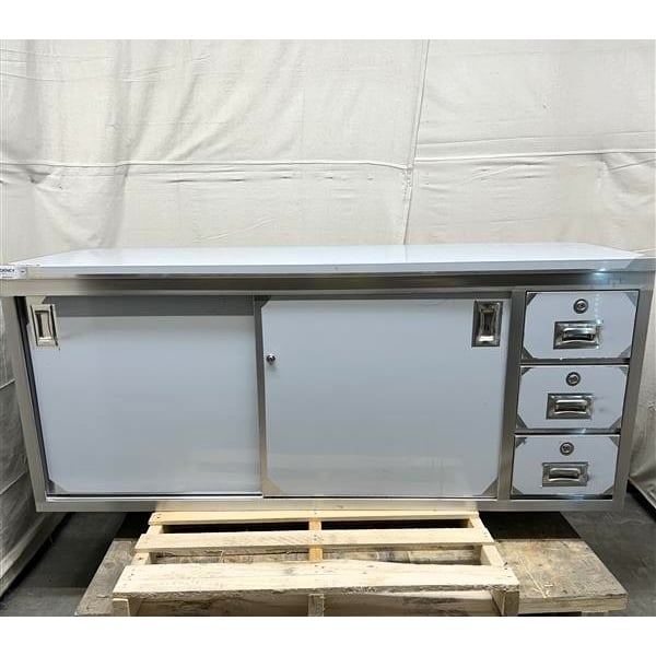 Scratch and Dent Regency 24" x 72" 16 Gauge Type 304 Stainless Steel Enclosed Base Sliding Door Table with Drawers