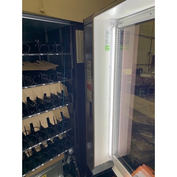 Scratch and Dent AMS LTF 2-1-2 28-Selection Refrigerated Snack and Beverage Vending Machine with Credit Card System, Bill Validator, and Coin Mechanism