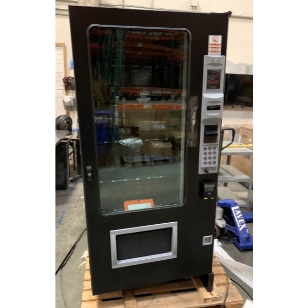 Scratch and Dent AMS LTF 2-1-2 28-Selection Refrigerated Snack and Beverage Vending Machine with Credit Card System, Bill Validator, and Coin Mechanism