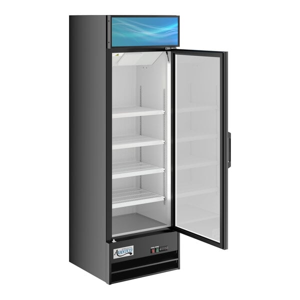 Scratch and Dent Avantco GDC-15-HC 25 5/8" Black Swing Glass Door Merchandiser Refrigerator with LED Lighting
