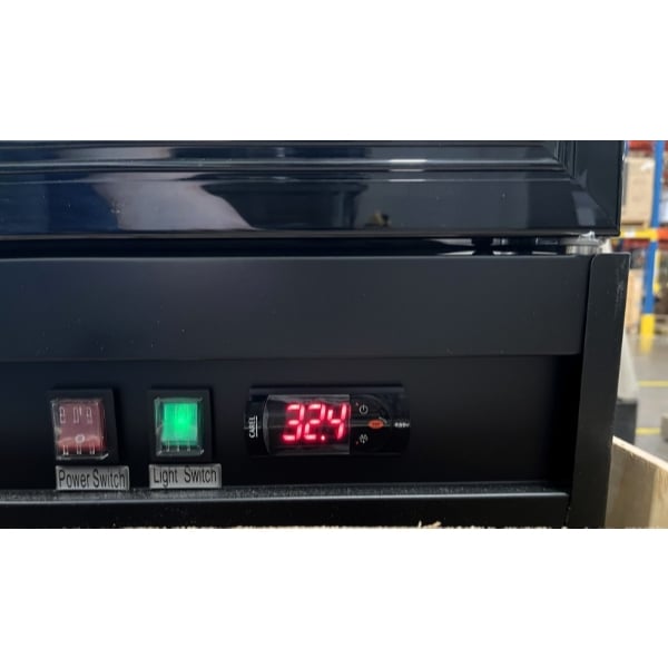 Scratch and Dent Avantco GDC-15-HC 25 5/8" Black Swing Glass Door Merchandiser Refrigerator with LED Lighting