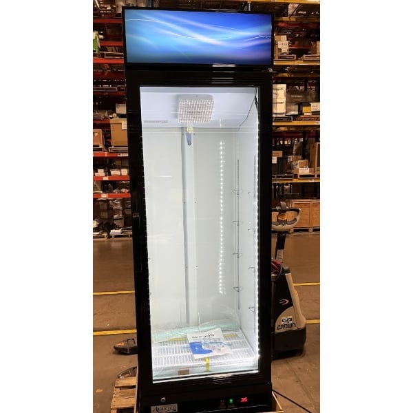 Scratch and Dent Avantco GDC-15-HC 25 5/8" Black Swing Glass Door Merchandiser Refrigerator with LED Lighting