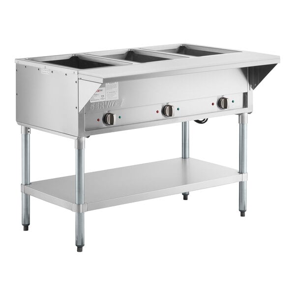 Scratch and Dent ServIt Three Pan Open Well Electric Steam Table with Adjustable Undershelf - 120V, 1500W