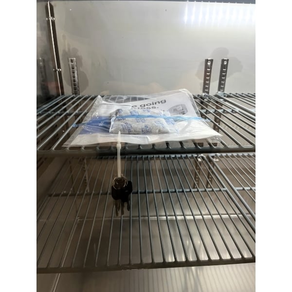 Scratch and Dent Avantco UBB-72G-HC 73" Black Counter Height Narrow Glass Door Back Bar Refrigerator with LED Lighting
