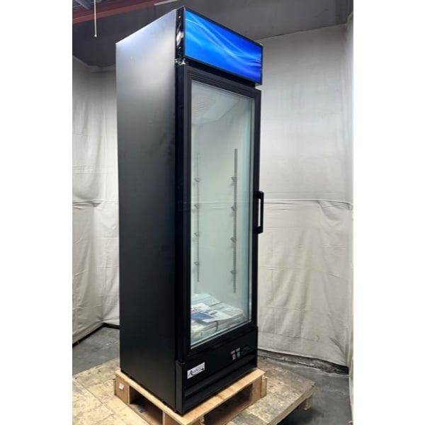 Scratch and Dent Avantco GDC-15-HC 25 5/8" Black Left-Hinged Swing Glass Door Merchandiser Refrigerator with LED Lighting
