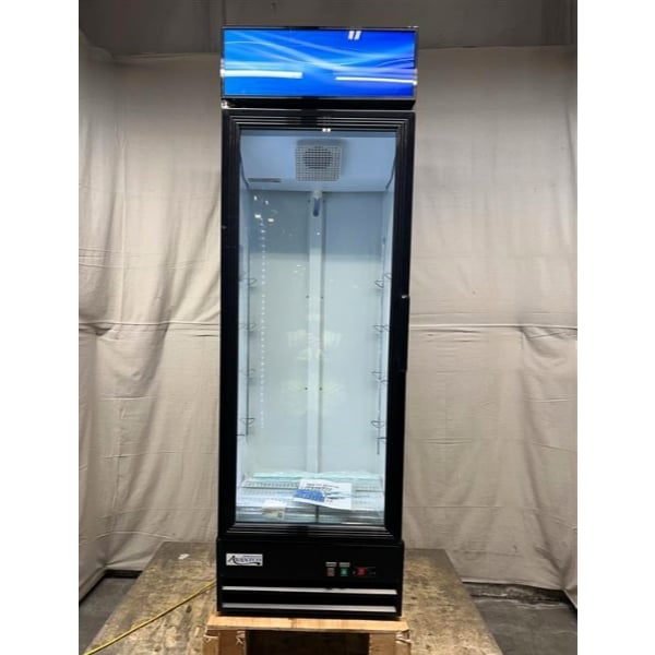 Scratch and Dent Avantco GDC-15-HC 25 5/8" Black Left-Hinged Swing Glass Door Merchandiser Refrigerator with LED Lighting