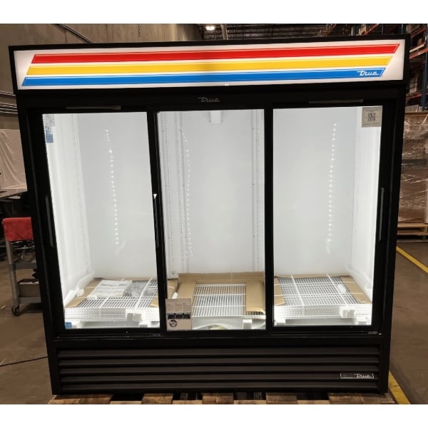 Scratch and Dent True GDM-69-HC-LD 78 1/8" Black Refrigerated Sliding Glass Door Merchandiser with LED Lighting