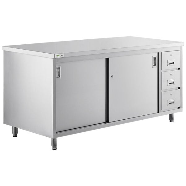 Scratch and Dent Regency 30" x 72" 16 Gauge Type 304 Stainless Steel Enclosed Base Sliding Door Table with Drawers