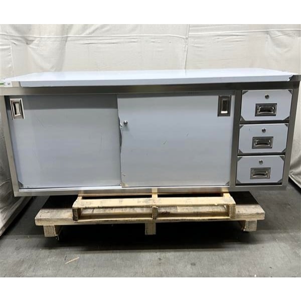 Scratch and Dent Regency 30" x 72" 16 Gauge Type 304 Stainless Steel Enclosed Base Sliding Door Table with Drawers