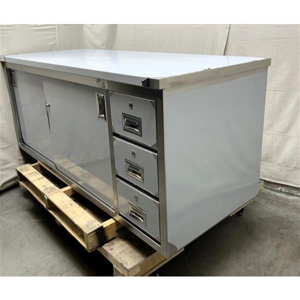 Scratch and Dent Regency 30" x 72" 16 Gauge Type 304 Stainless Steel Enclosed Base Sliding Door Table with Drawers