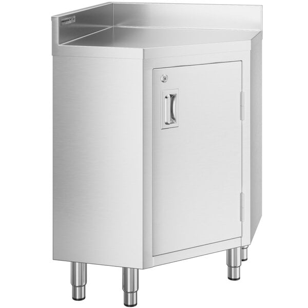 Scratch and Dent Regency Spec Line 24" x 24" 14-Gauge Stainless Steel Corner Work Table with Hinged Door and Lock