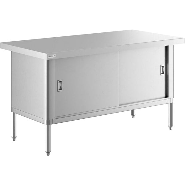 Scratch and Dent Steelton 30" x 60" 16 Gauge Type 430 Stainless Steel Enclosed Base Sliding Door Table