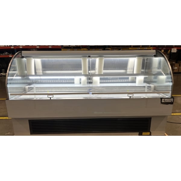 Scratch and Dent Avantco HAC-75-B 74 13/16" Black Horizontal Air Curtain Merchandiser with 2 Shelves and LED Lighting - 115V