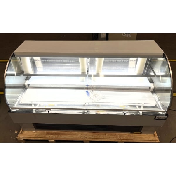 Scratch and Dent Avantco HAC-75-B 74 13/16" Black Horizontal Air Curtain Merchandiser with 2 Shelves and LED Lighting - 115V