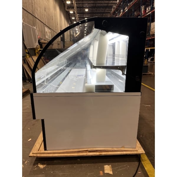 Scratch and Dent Avantco HAC-75-B 74 13/16" Black Horizontal Air Curtain Merchandiser with 2 Shelves and LED Lighting - 115V