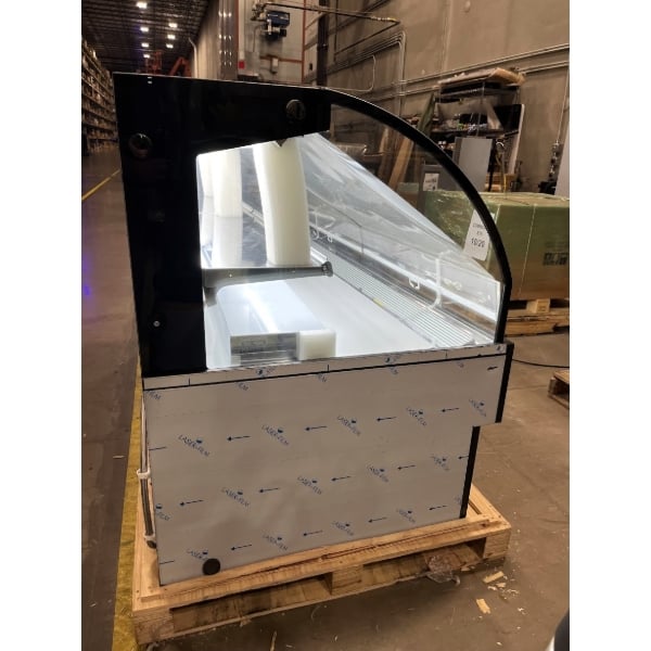 Scratch and Dent Avantco HAC-75-B 74 13/16" Black Horizontal Air Curtain Merchandiser with 2 Shelves and LED Lighting - 115V
