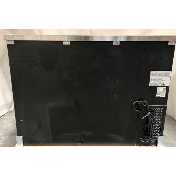 Scratch and Dent Avantco UBB-48S-HC 48" Black Counter Height Narrow Sliding Glass Door Back Bar Refrigerator with LED Lighting