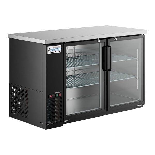 Scratch and Dent Avantco UBB-2G-HC 59" Black Counter Height Glass Door Back Bar Refrigerator with LED Lighting