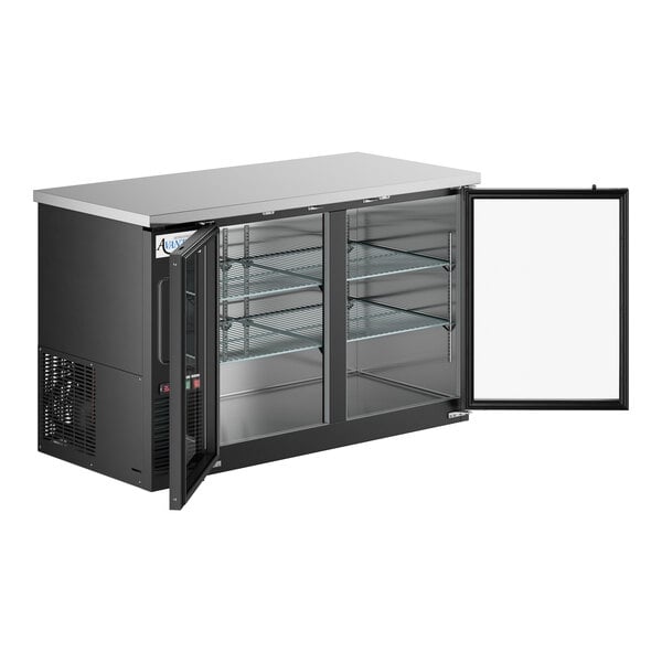 Scratch and Dent Avantco UBB-2G-HC 59" Black Counter Height Glass Door Back Bar Refrigerator with LED Lighting