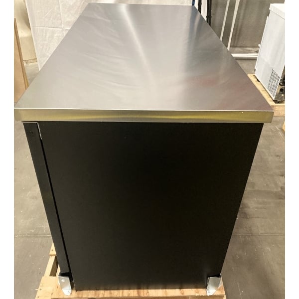 Scratch and Dent Avantco UBB-2G-HC 59" Black Counter Height Glass Door Back Bar Refrigerator with LED Lighting