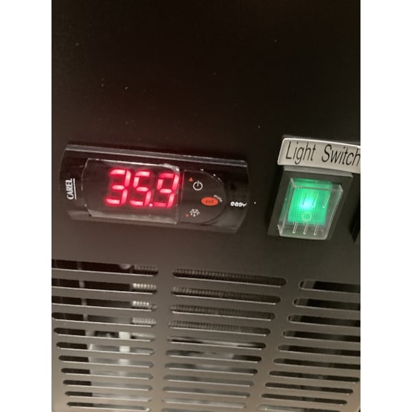 Scratch and Dent Avantco UBB-2G-HC 59" Black Counter Height Glass Door Back Bar Refrigerator with LED Lighting