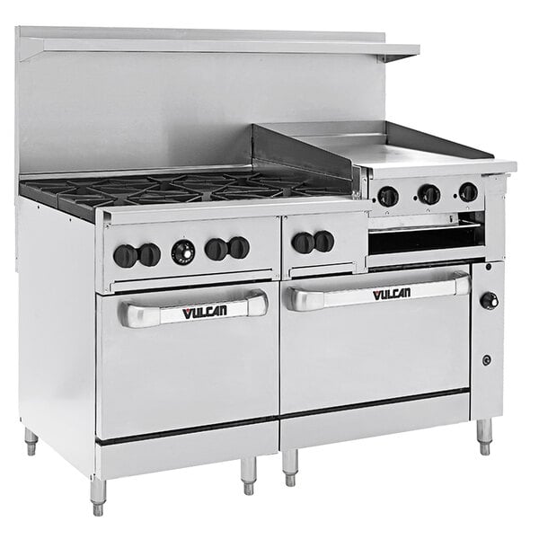 Scratch and Dent Vulcan 60SS-6B24GBN Endurance 6 Burner 60" Natural Gas Range with Griddle/Broiler and 2 Standard Oven Bases - 268,000 BTU