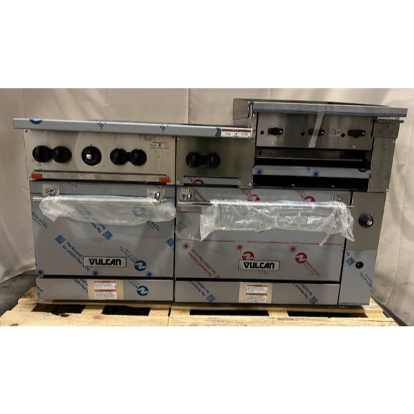 Scratch and Dent Vulcan 60SS-6B24GBN Endurance 6 Burner 60" Natural Gas Range with Griddle/Broiler and 2 Standard Oven Bases - 268,000 BTU