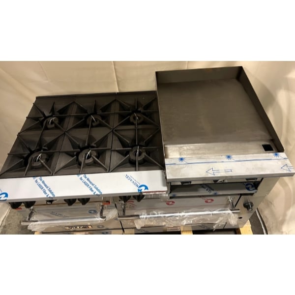 Scratch and Dent Vulcan 60SS-6B24GBN Endurance 6 Burner 60" Natural Gas Range with Griddle/Broiler and 2 Standard Oven Bases - 268,000 BTU