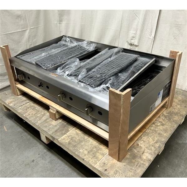 Scratch and Dent Cooking Performance Group CL-CPG-48-NL 48" Gas Countertop Lava Briquette Charbroiler - 120,000 BTU