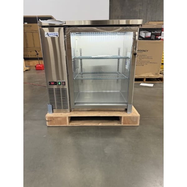 Scratch and Dent Avantco UBB-36G-HC-S 36" Stainless Steel Counter Height Narrow Glass Door Back Bar Refrigerator with LED Lighting