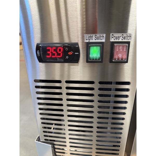 Scratch and Dent Avantco UBB-36G-HC-S 36" Stainless Steel Counter Height Narrow Glass Door Back Bar Refrigerator with LED Lighting