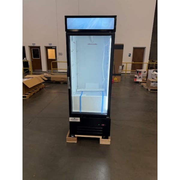 Scratch and Dent MainStreet Equipment GMC-23 28" Black Swing Glass Door Merchandiser Refrigerator - 120V