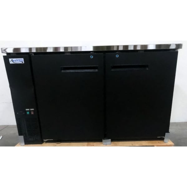 Scratch and Dent Avantco UBB-60-HC 60" Black Counter Height Narrow Solid Door Back Bar Refrigerator with LED Lighting
