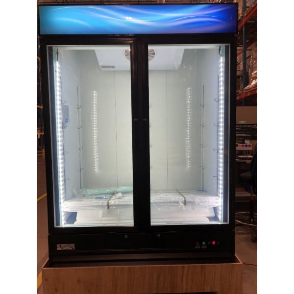 Scratch and Dent Avantco GDC-49F-HC 53" Black Swing Glass Door Merchandiser Freezer with LED Lighting