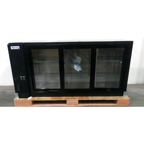 Scratch and Dent Avantco UBB-72S-GT 73" Black Underbar Height Narrow Sliding Glass Door Back Bar Refrigerator with Galvanized Top and LED Lighting
